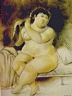 Fernando Botero Famous Paintings - Mujer en la cama